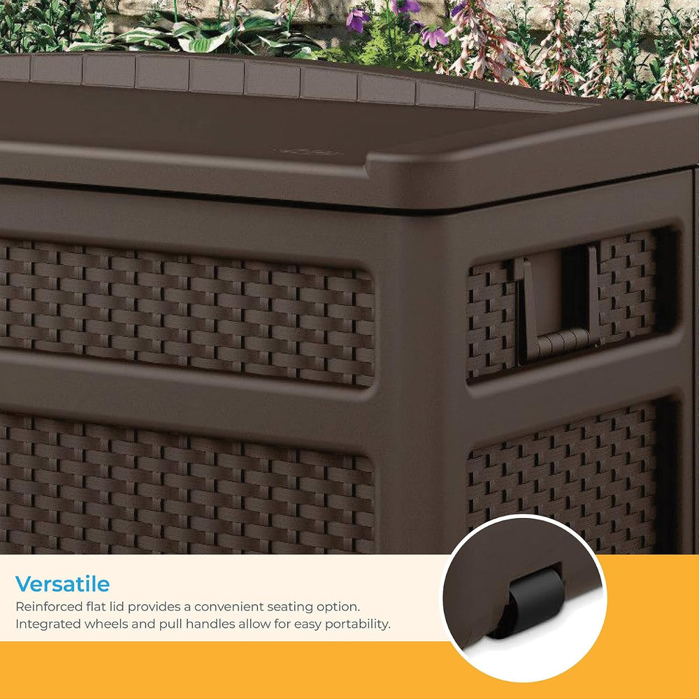 Suncast Durable 73 Gallon Outdoor Resin Storage Chest with Handles, Wheels, a...