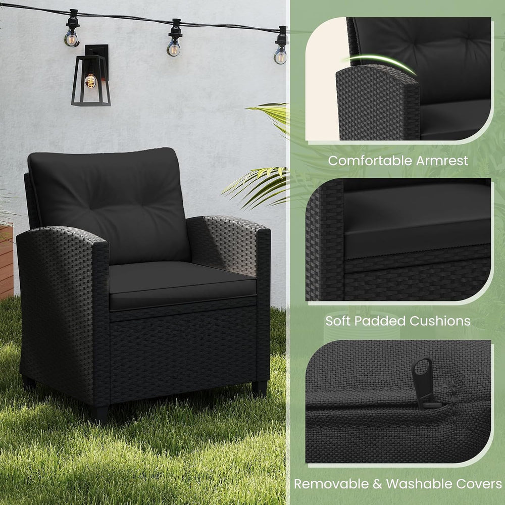 ORALNER 3 Pieces Patio Furniture Set, Black Wicker Bistro Set (Black)