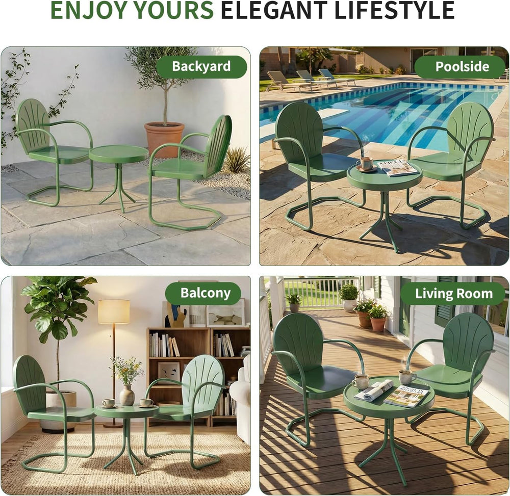 Outdoor 3-Piece Metal Bistro Set, Patio Conversation Set of 2,Green