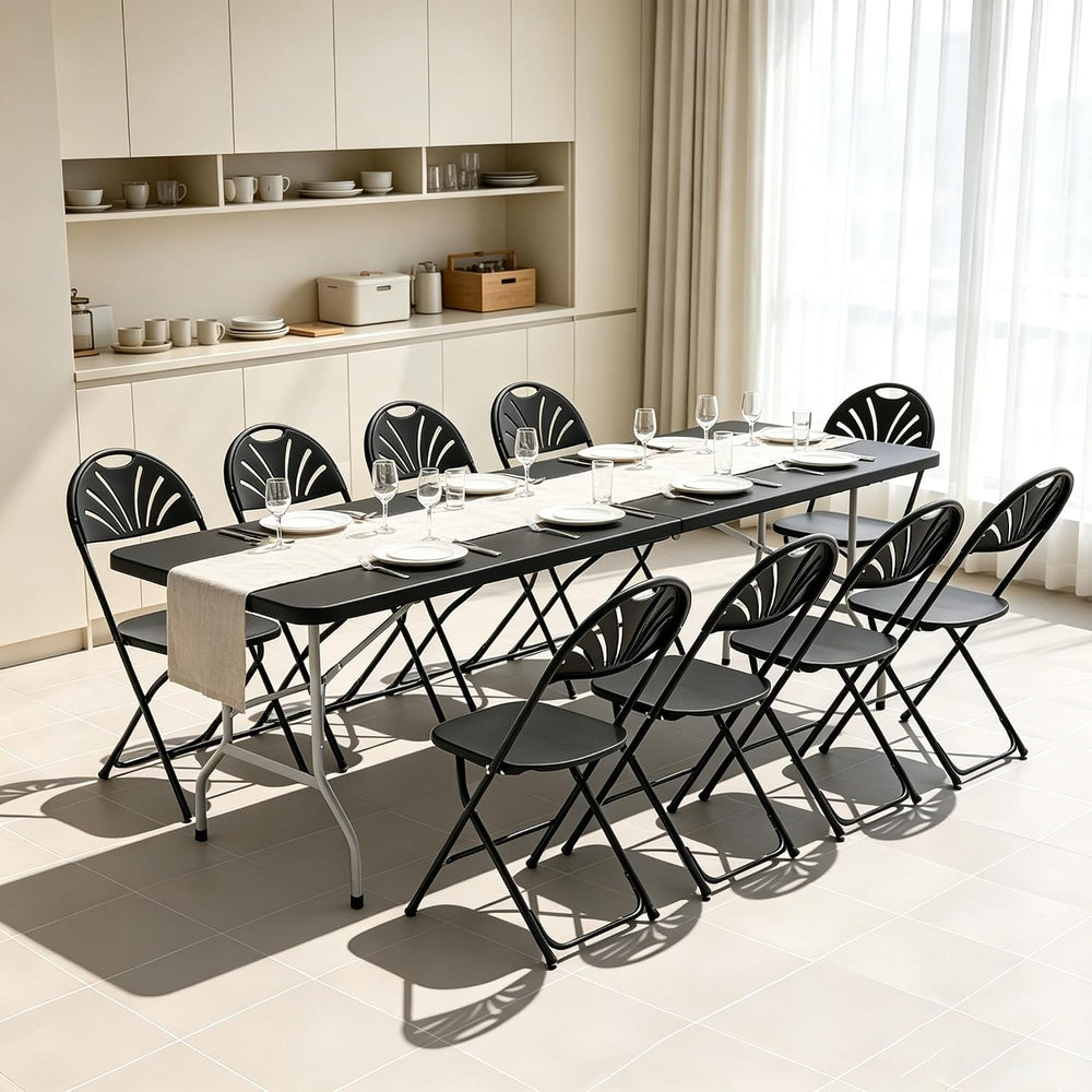 Athena Collection 8ft Folding Table Plastic Fold-in-Half Table, Black