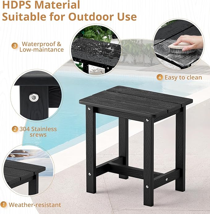 LUE BONA Outdoor Side Table Set of 2, HDPS Small Outdoor Table, Adirondack Si...