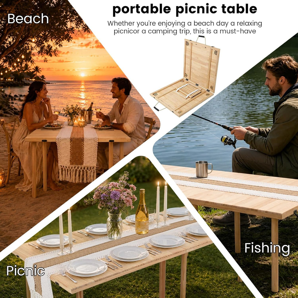 60" x 30" Boho Low Picnic Table, Foldable Solid Wood Construction