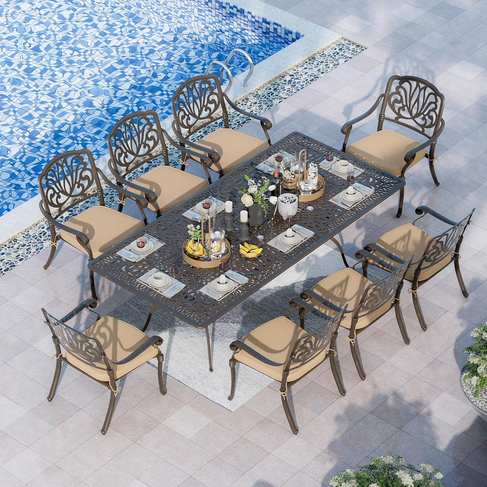 Grepatio 9 Piece Cast Aluminum Patio Furniture Set Outdoor Dining Set Bistro ...