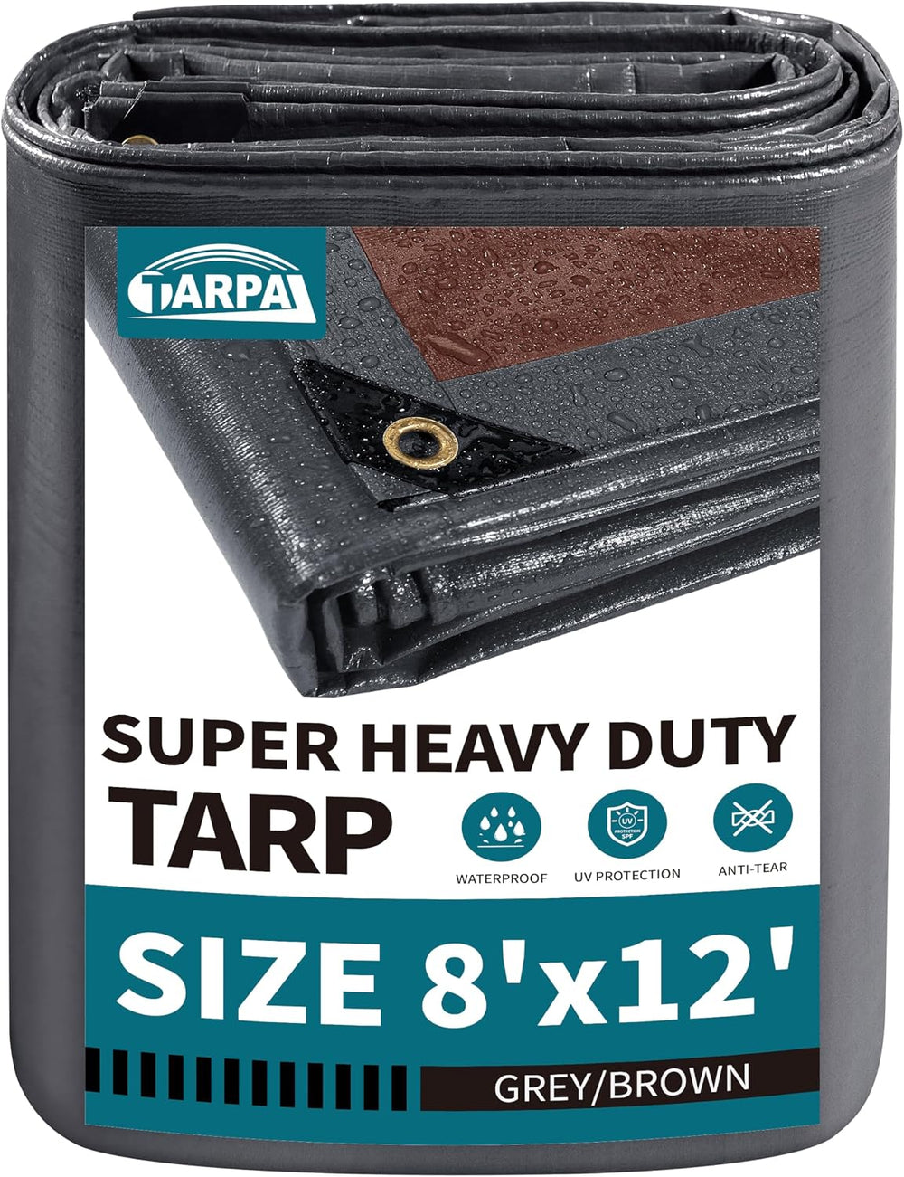 TARPAL tarp 8x12 Feet Super Heavy Duty Tarps Cover 20mil,Grey/Brown tarp