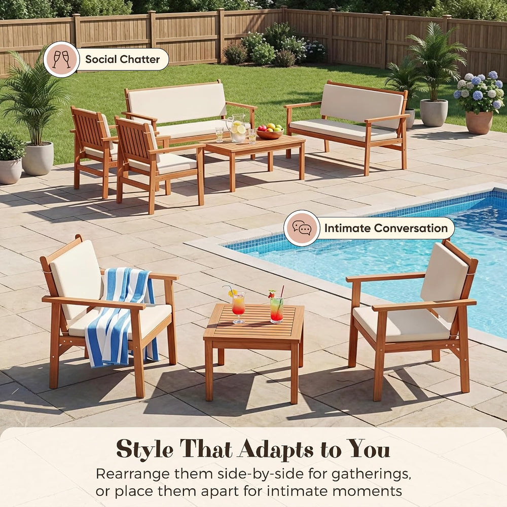Devoko Patio Set 8 Pieces Acacia Wood Outdoor Furniture (Natural)