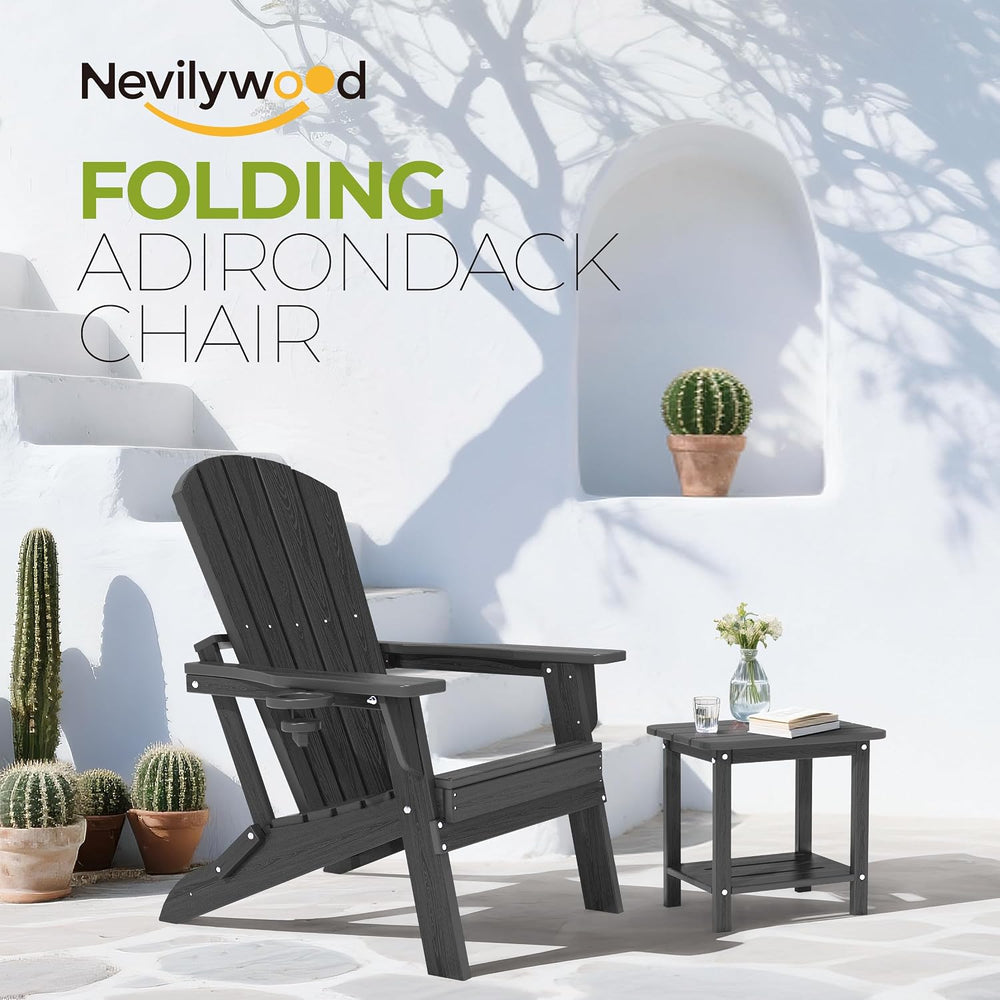 NevilyWood Adirondack Chair, HDPE Folding Outdoor Chair, Black