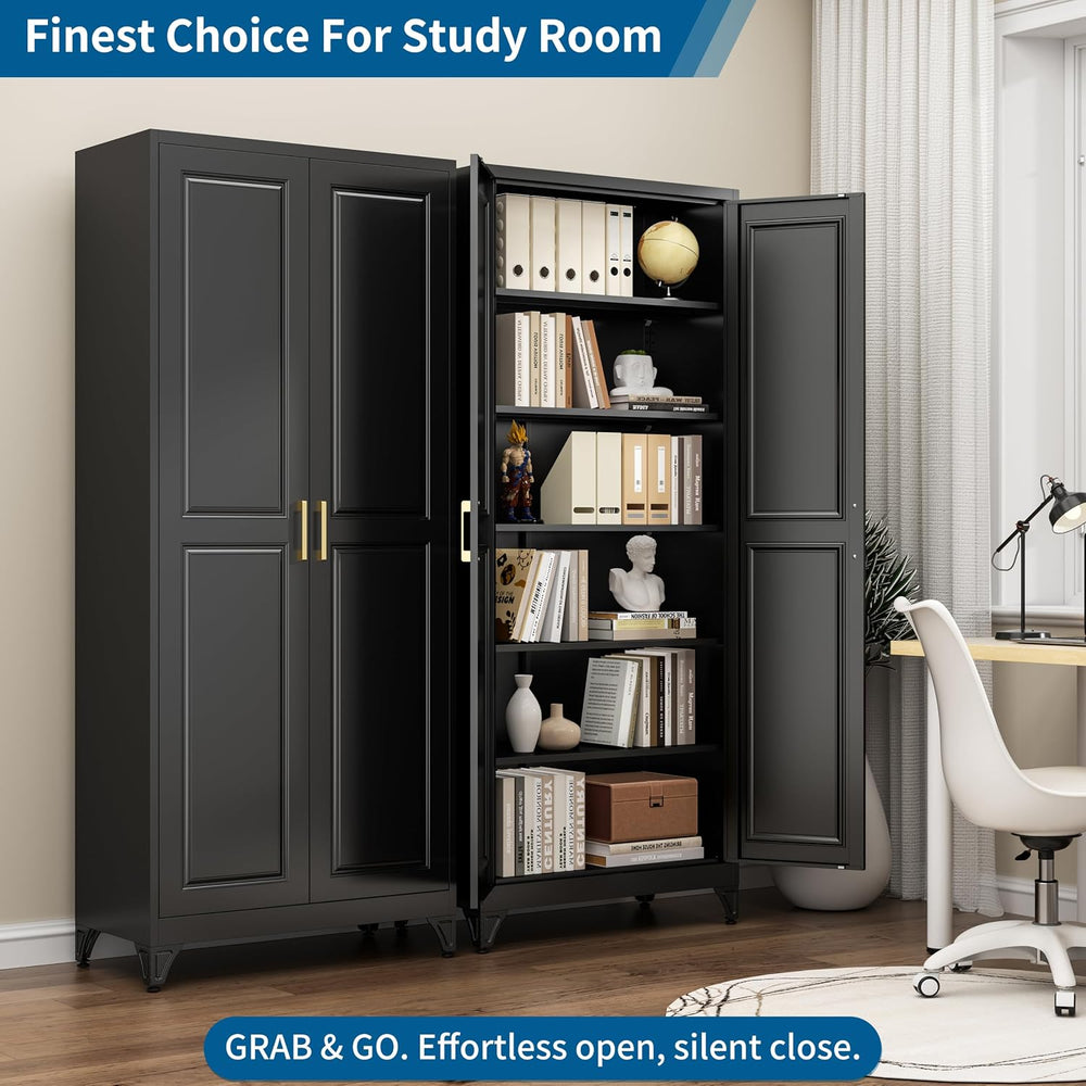 75" Black Metal Storage Cabinet with Doors, Heavy Duty