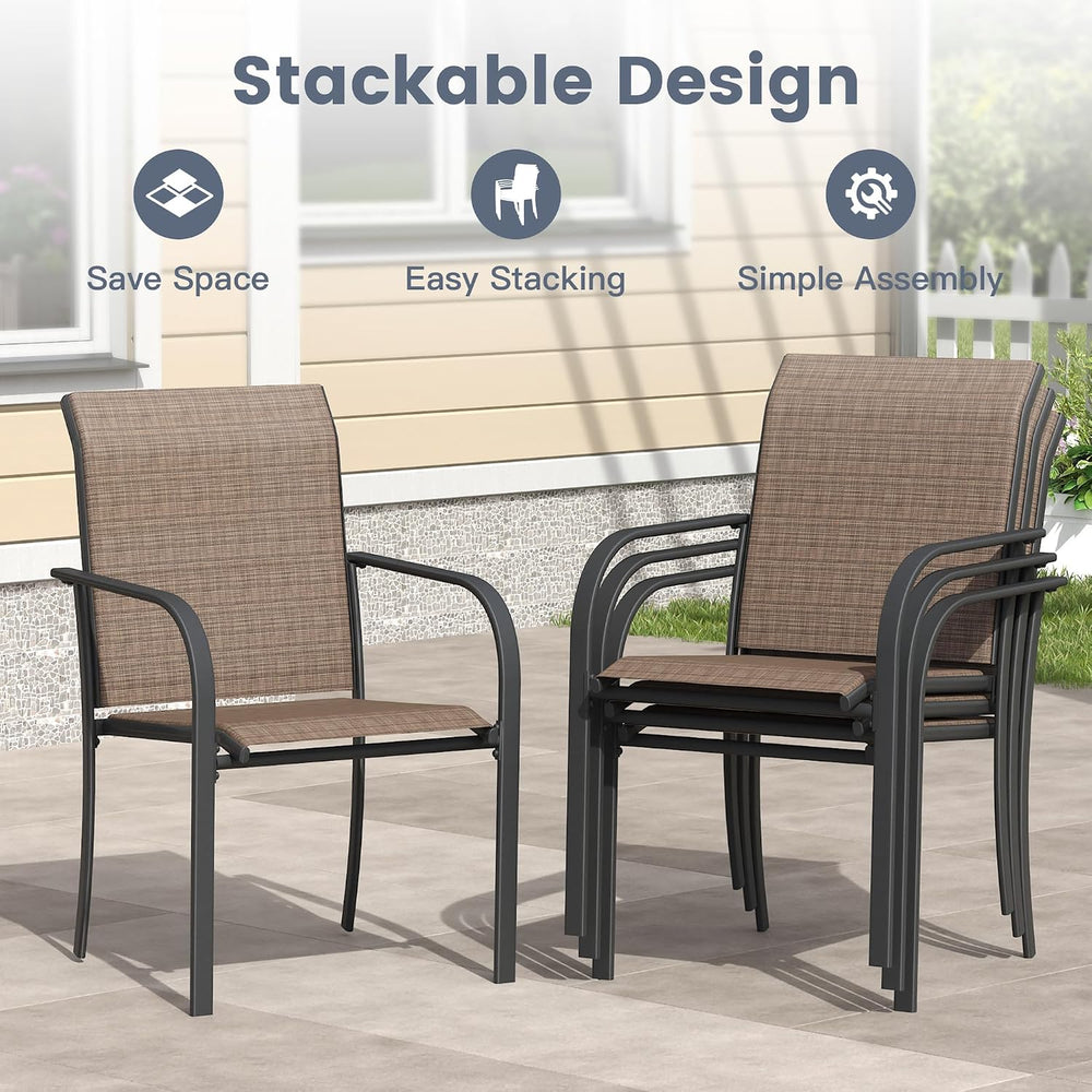 VICLLAX 3PCS Patio Dining Set, 28" Metal Table&2 Stackable Chairs,Brown