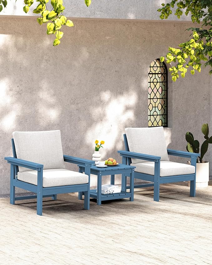 SERWALL HDPE Patio Sofa Set, 3-piece Sectional Outdoor Furniture Set, All Wea...