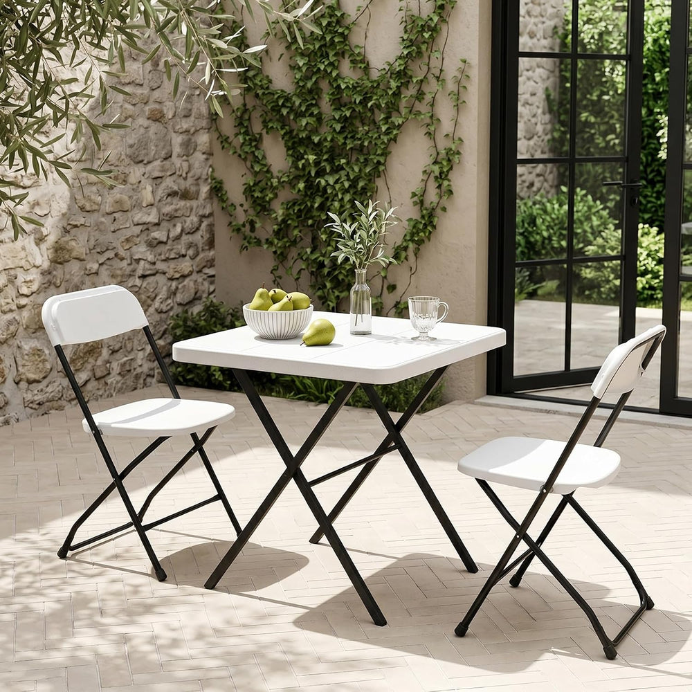 Folding Table Set with 2 Pack Folding Chairs, No Assembly Portable Event Tabl...
