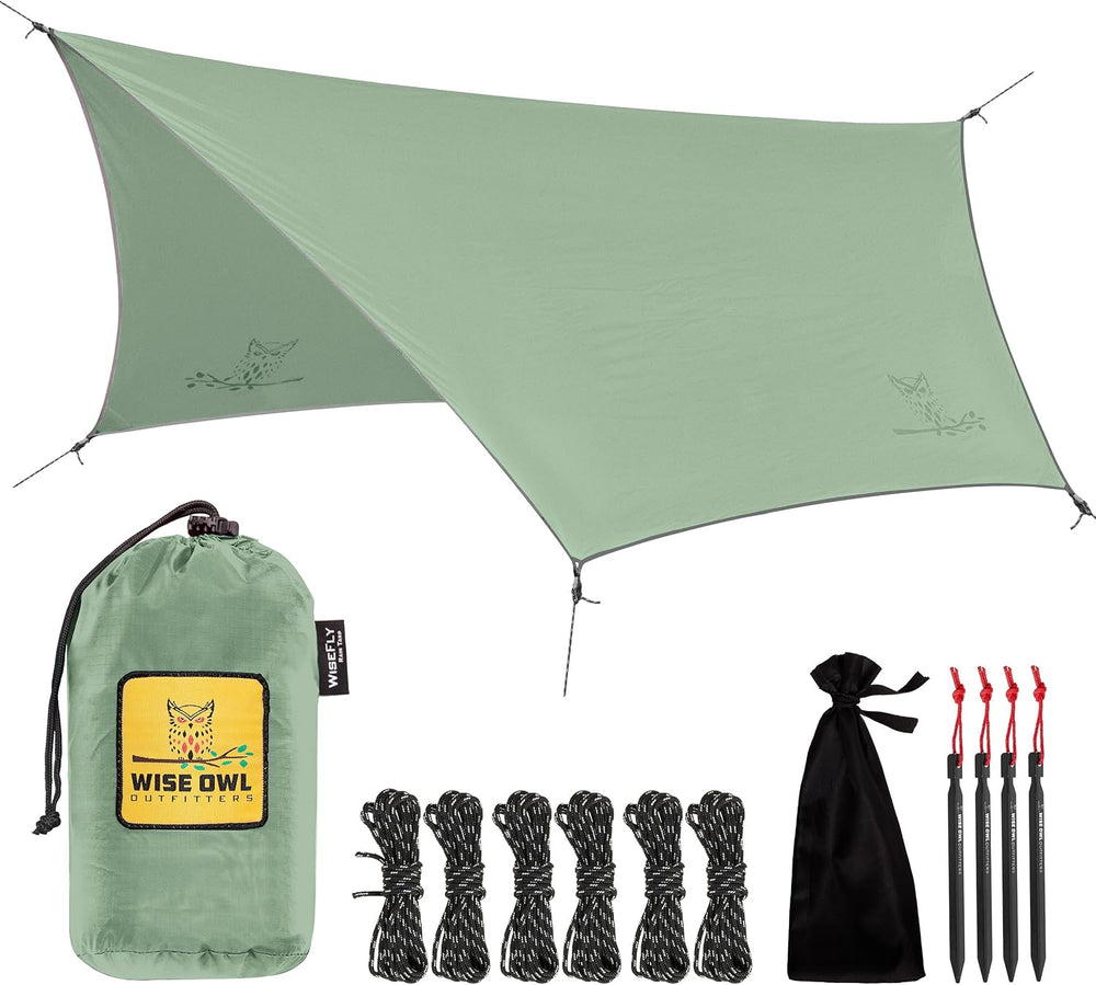 Wise Owl Outfitters Hammock Rain Fly – Waterproof Camping Tarp Cover with Ten...