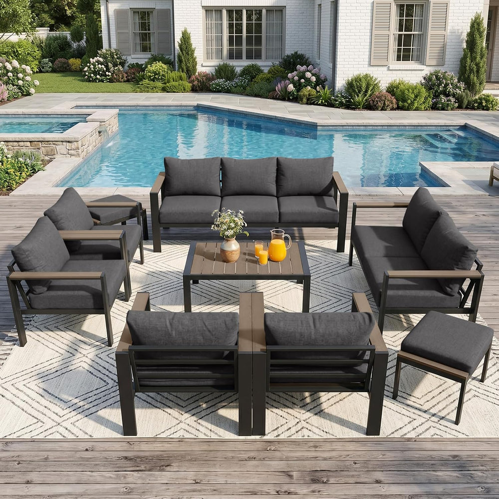 Outdoor Patio Furniture Set 9 Pieces Luxury Aluminum Patio Conversation Set w...