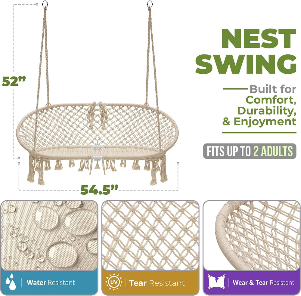 Sorbus Double Hammock Swing, Macrame Double Bench