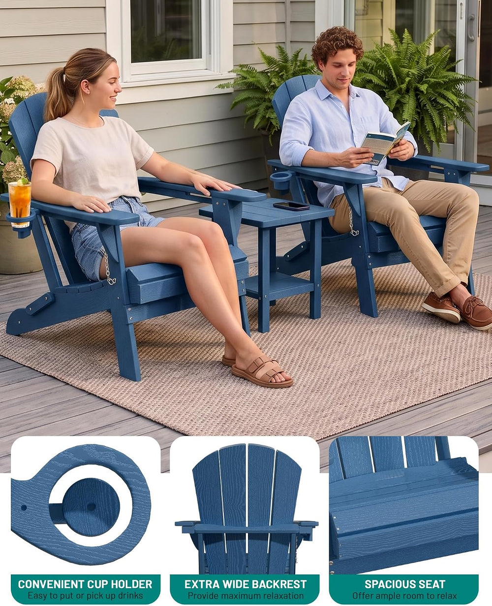 PLUUV Adirondack Chair Set of 6, Fire Pit Chairs with Cup Holder, Navy