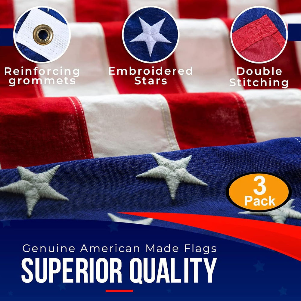 American Flags for Outside 3X5 (Pack of 3) - 3x5 Flag with Embroidered Stars ...
