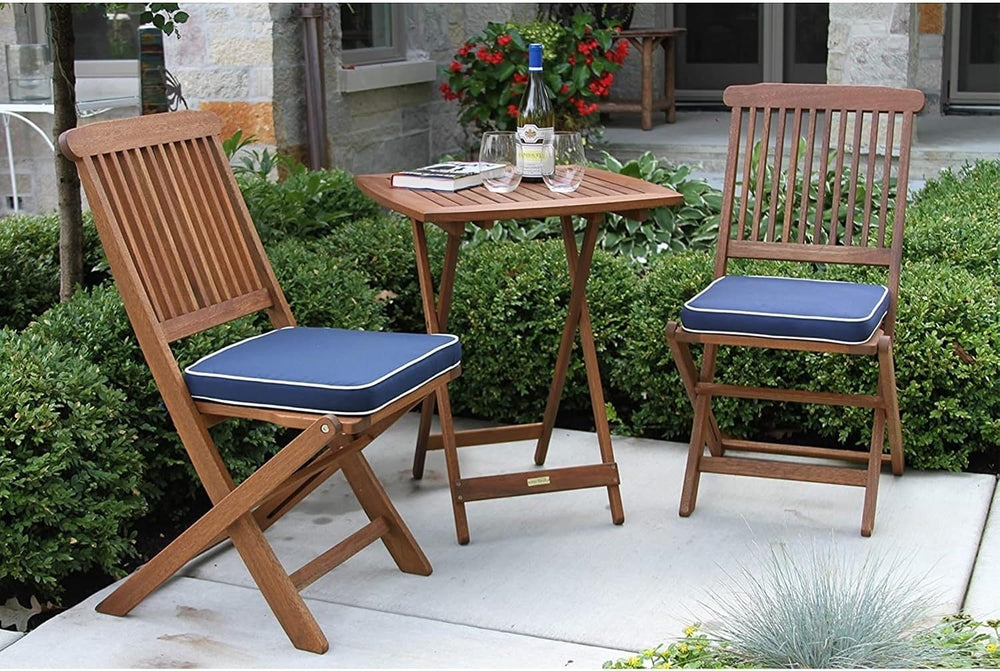 Outdoor Interiors Eucalyptus Wood 3-Piece Square Foldable Bistro Outdoor Furn...