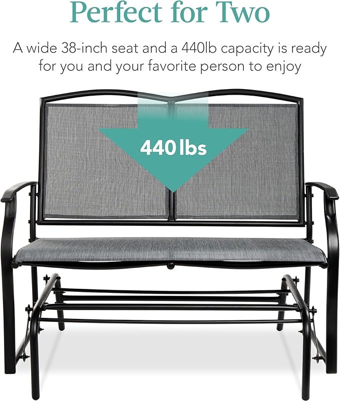 Best Choice Products 2-Person Outdoor Patio Swing Glider Steel Bench Loveseat...