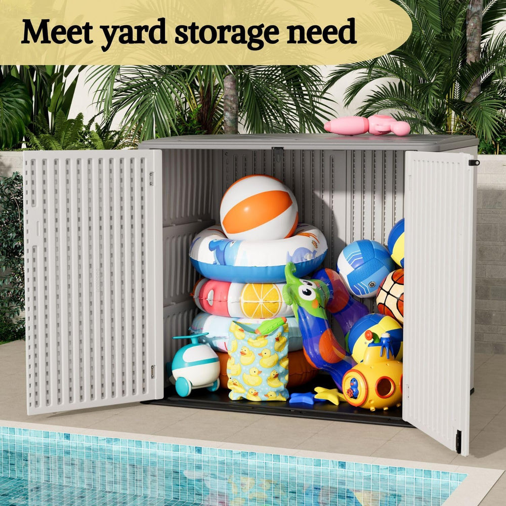 ZZM Large Outdoor Storage Shed, 48 Cu Ft Resin Versatile Storage Cabinet for ...