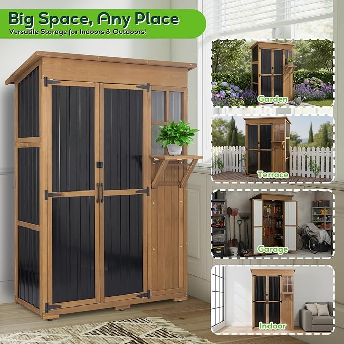 51" L Outdoor Storage Cabinet Waterproof with Shelves, Outside Storage S...
