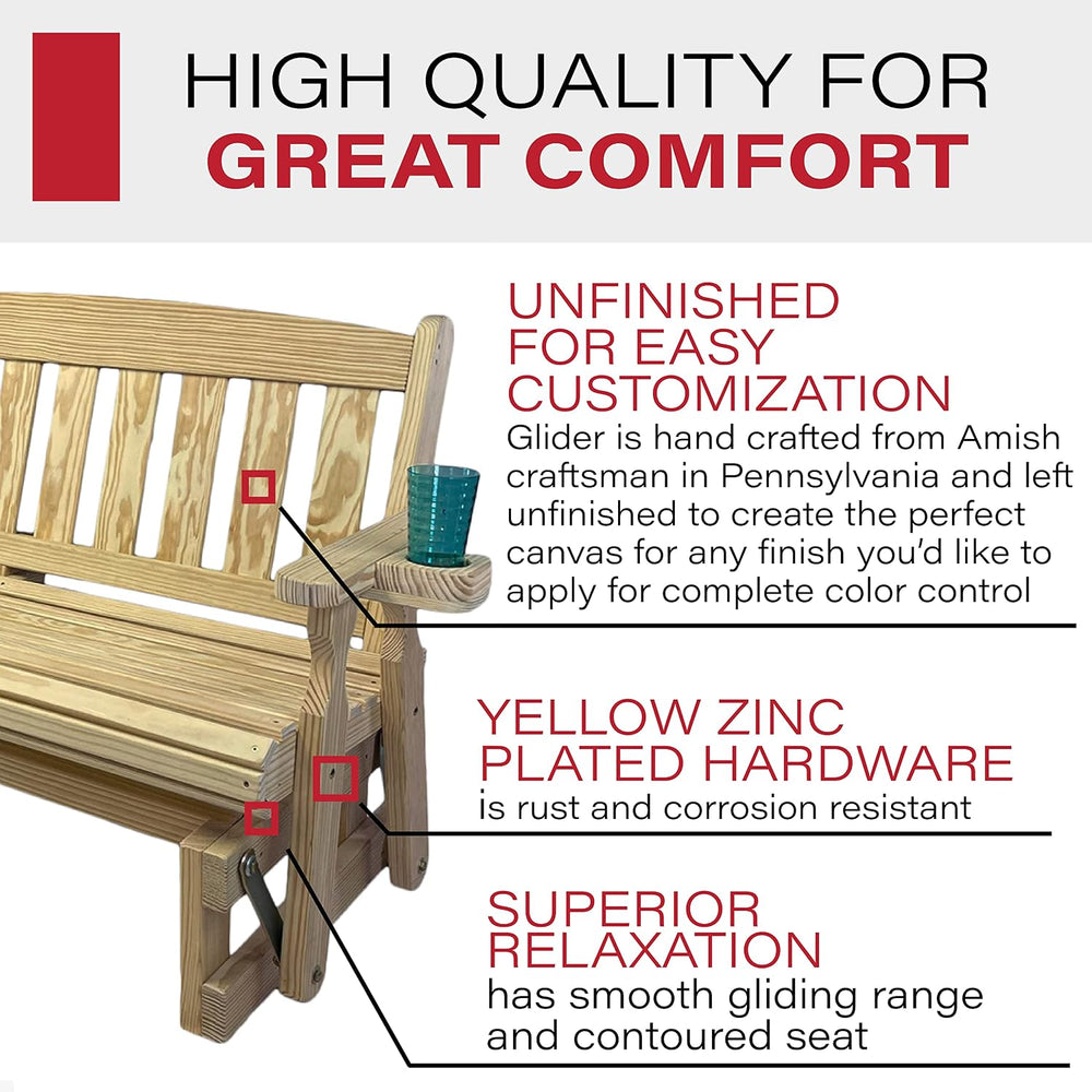 Amish Heavy Duty 800 Lb Mission Pressure Treated Porch Glider with Cupholders...