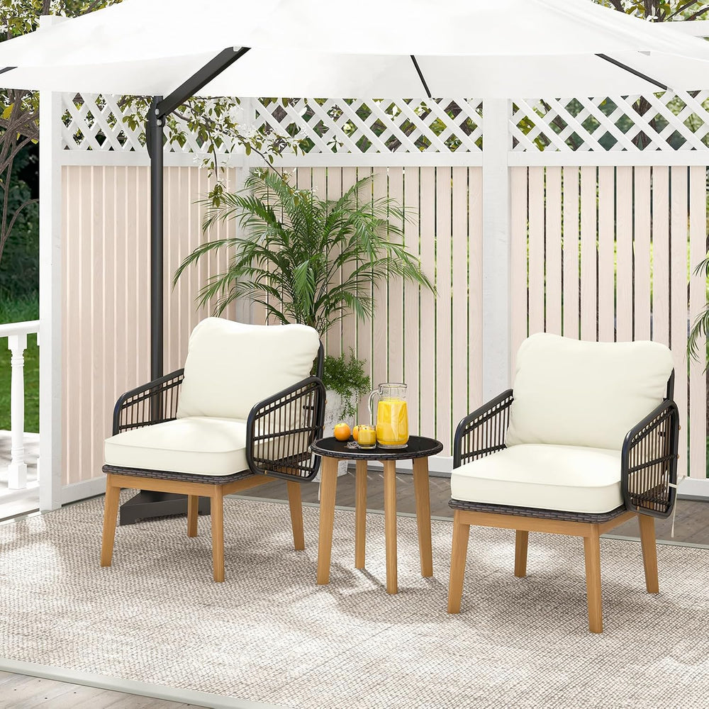 Tangkula 3 Piece Patio Chair Set, Wicker Chair & Side Table Set with Soft...