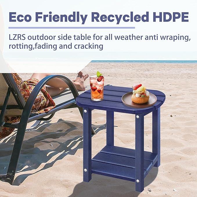 LZRS Outdoor Side Table - 2-Tier Adirondack HDPE Patio End Table for Pool, Po...