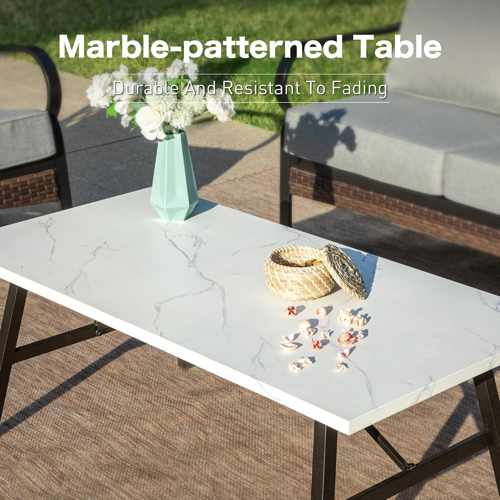Metal Patio Furniture Set, 4 Seats, E-Coated Frame, Grey