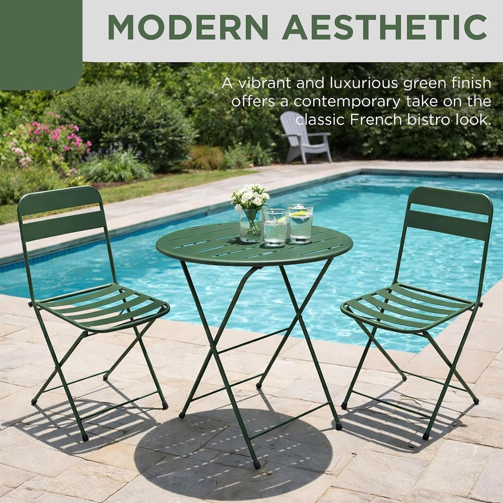 Alpine Corporation VTFAM168A-GN 3-Piece Green Metal Folding Bistro Set – 20&q...