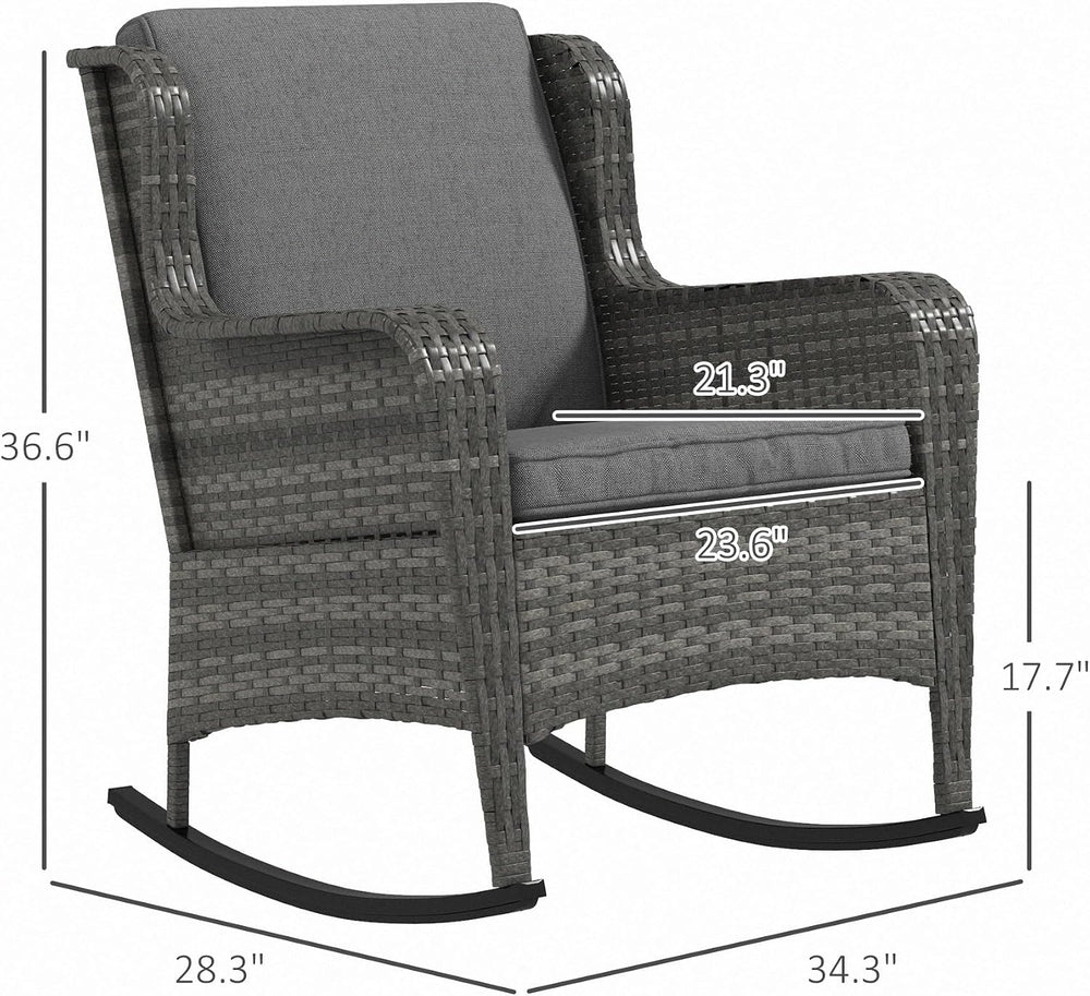 Outsunny Outdoor Wicker Rocking Chair Set of 2 with Wide Seat, Thick Cushions...