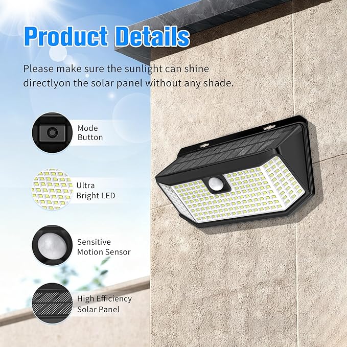 Aootek Solar Outdoor Motion Sensor Lights 2500Lm Solar Panel to 15.3 in² and ...