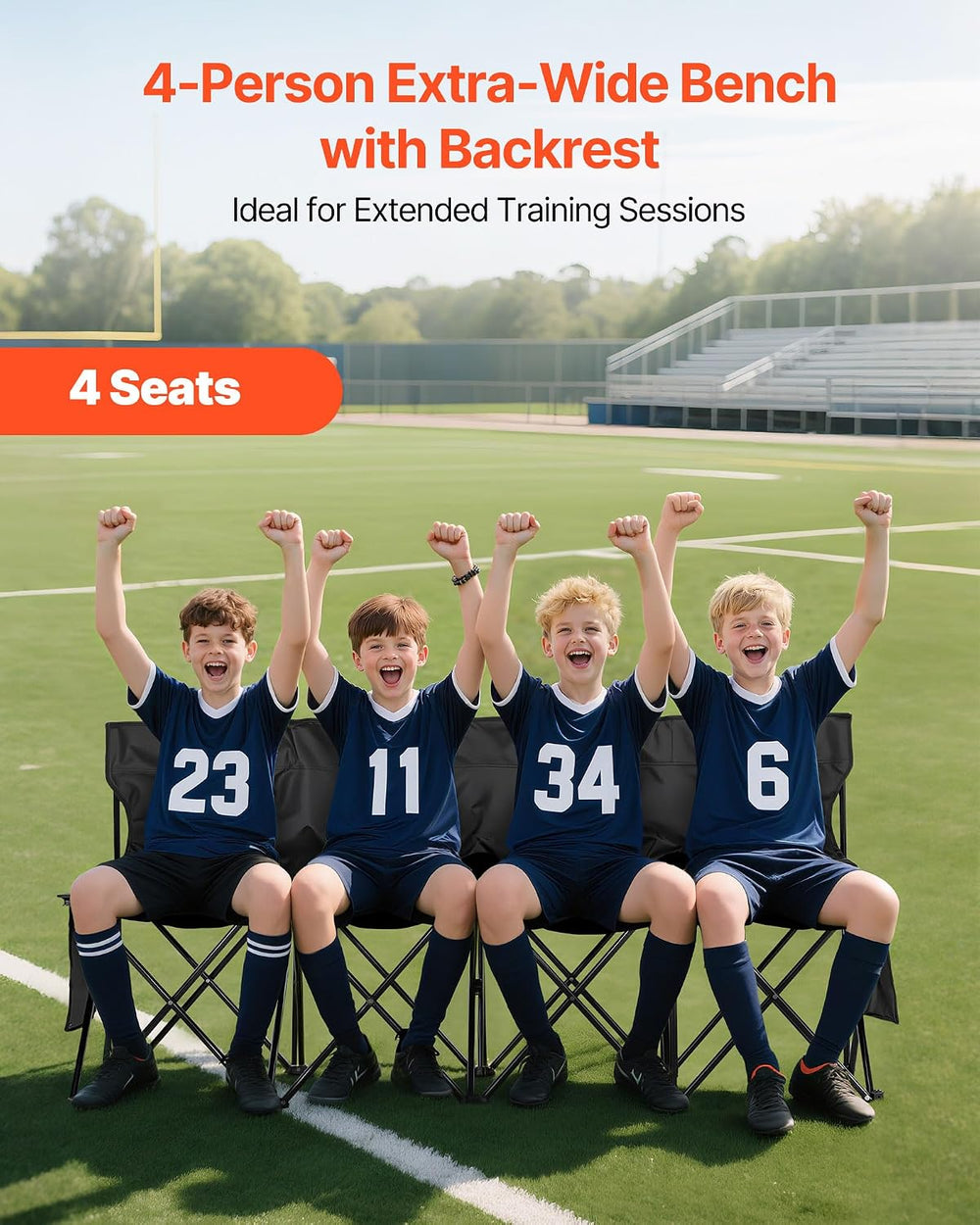 VEVOR Portable Folding Bench, 4 Seat Foldable Soccer Bench with Side Pockets ...