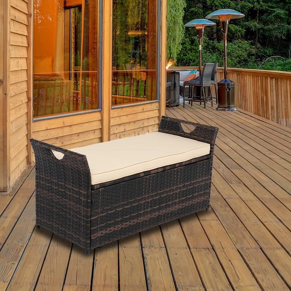 VINGLI 40 Gallon Rattan Deck Box with Cushion