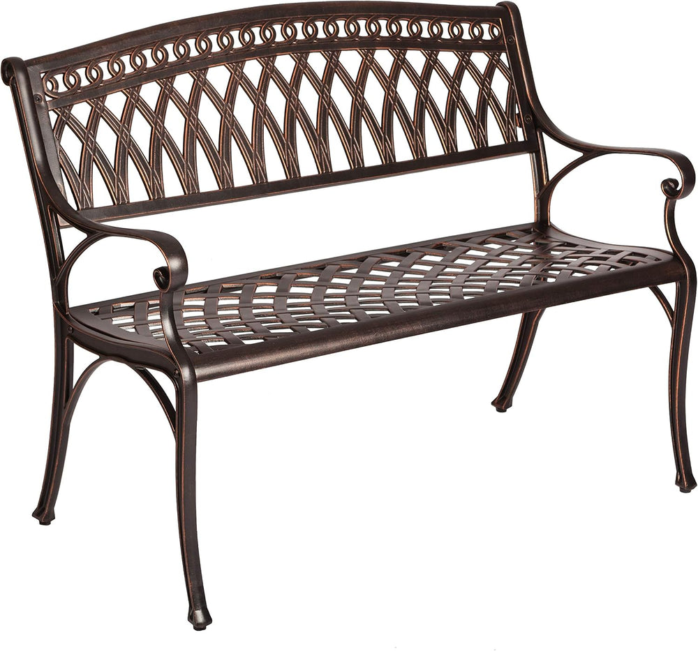 Patio Sense Simone Cast Aluminum Patio Bench, One Size, Antique Bronze Finish