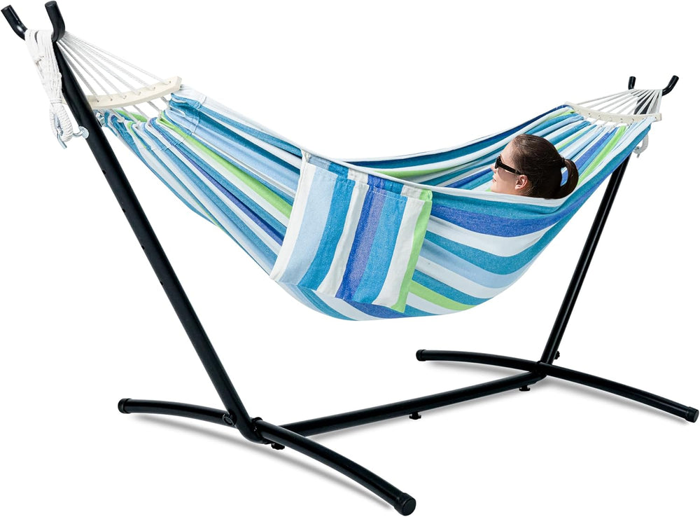 GAFETE Double Hammocks with Stand for Outside, Max 600lbs, (Lagoon)