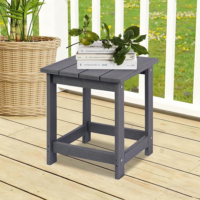 LZRS Adirondack Square Outdoor Side Table for Patio, Pool Composite Patio Tab...
