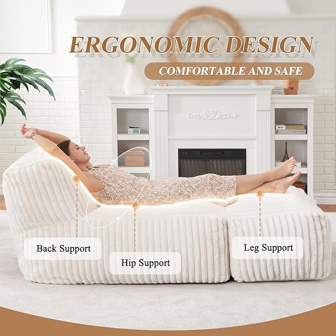 Hobestluk Big Bean Bag Lounger Chairs Large Beanbag Chair for Adults Bean Bag...