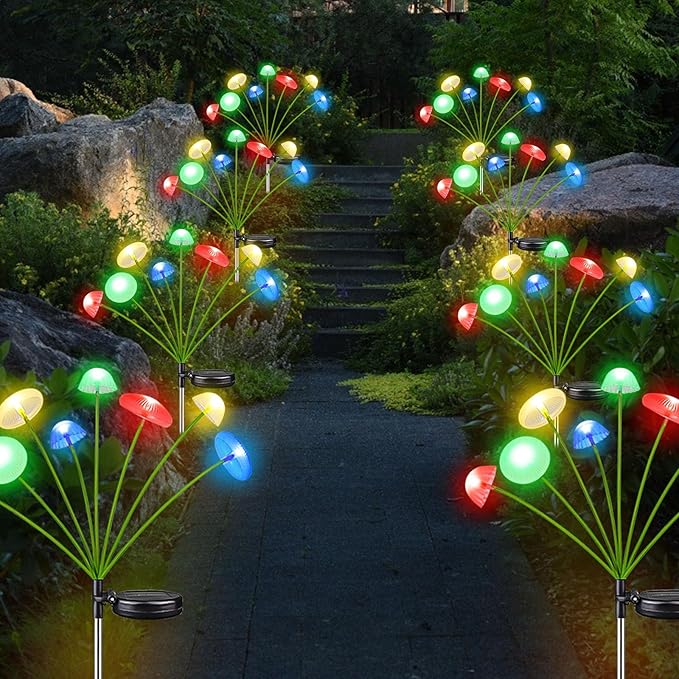 4PK 32LED Solar Garden Lights Outdoor, Mushroom Solar Lights Outdoor, IP65 Wa...