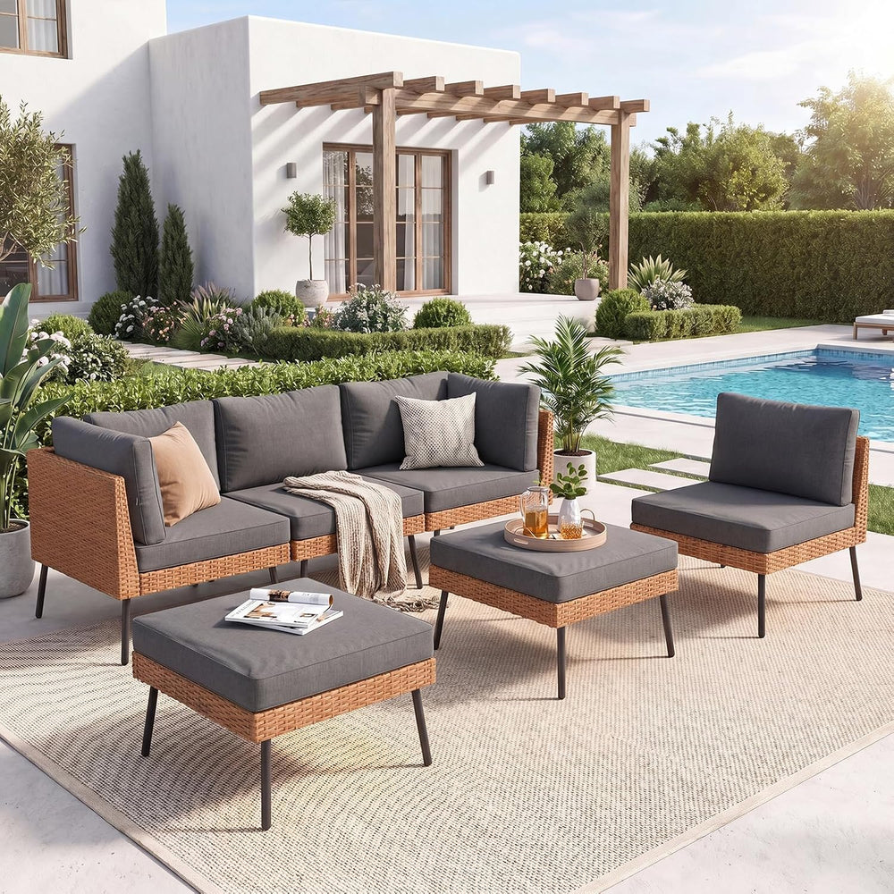Aoxun 6-Piece Patio Furniture Set with Coffee Table, Black