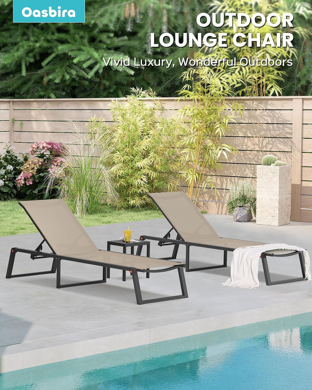 Aluminum Chaise Lounge Chair Outdoor, Foldable& No Assembly Patio Pool Lo...
