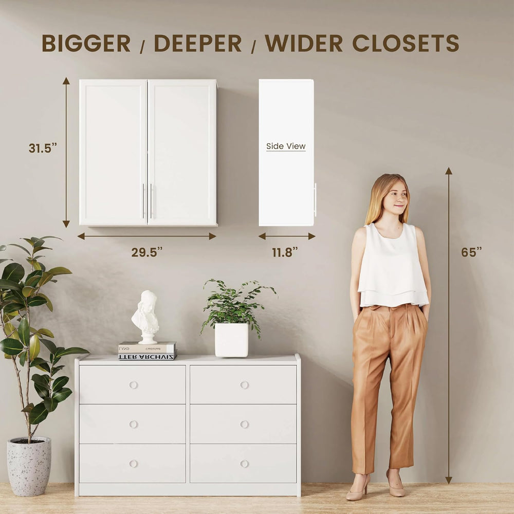 30" W White Wall cabinets for Laundry Room with Adjustable Shelf