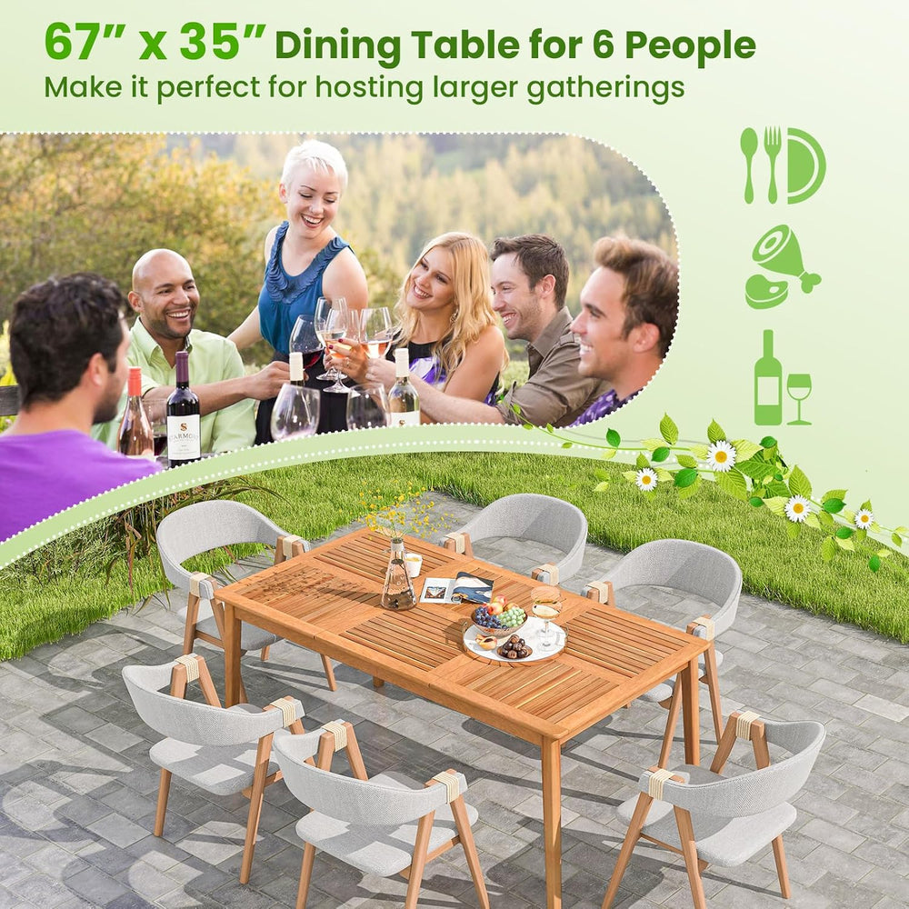 Tangkula 6-Person Outdoor Acacia Wood Dining Table, 67" Rectangular Table