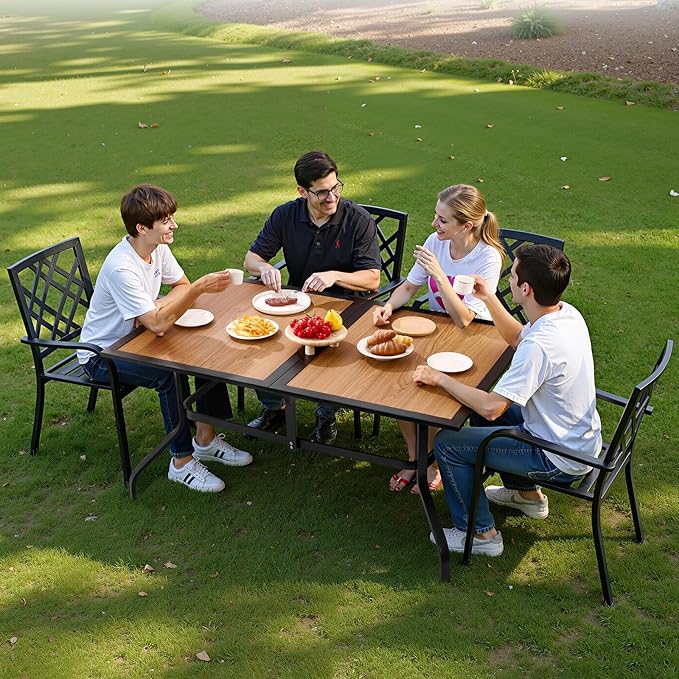 VEVOR Outdoor Patio Dining Table, 59 inch Long Rectangular Wood-Like Steel Sl...