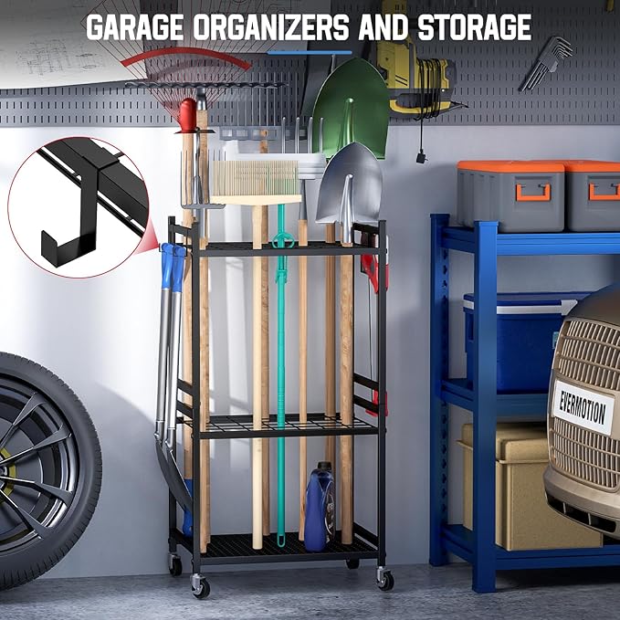 Garden Organizer With Wheels, Yard Tower Rack for Garage Storage, Up to 35 Lo...