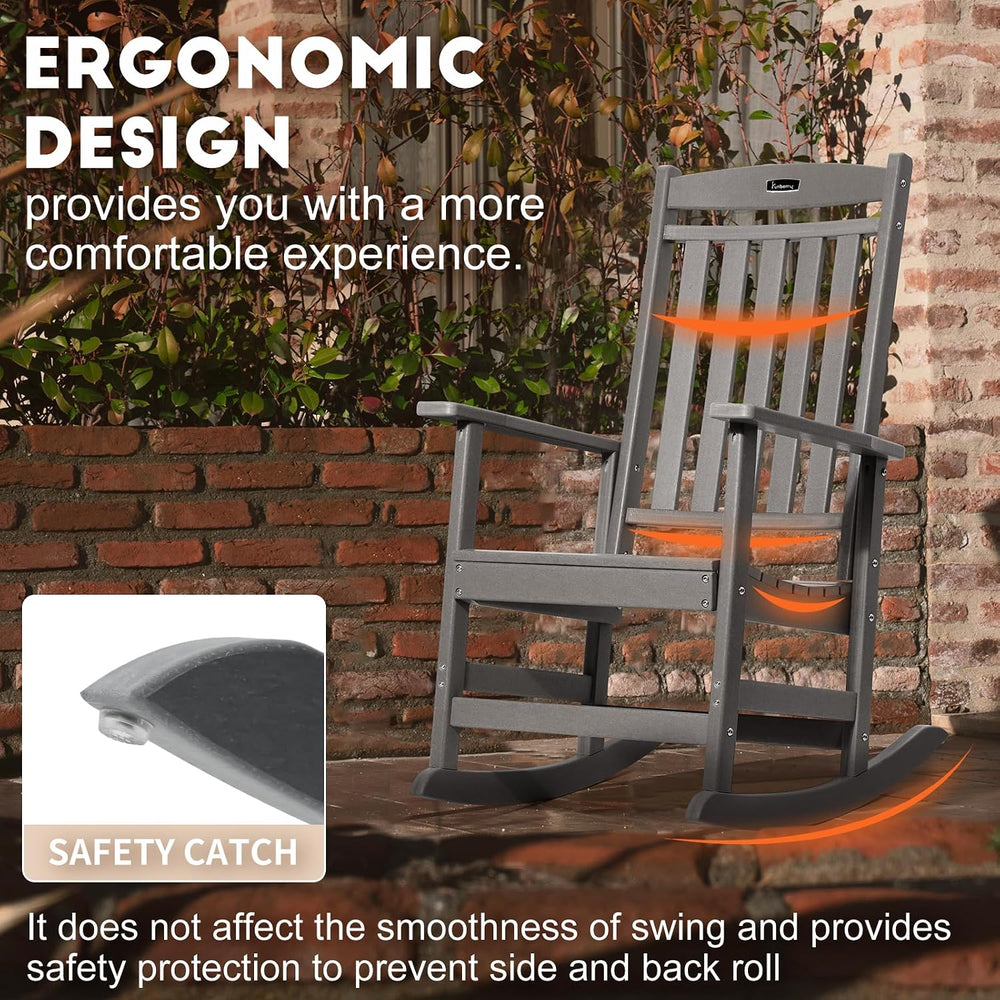 FUNBERRY Oversized Outdoor Rocking Chair, Poly Lumber Rocker, Patio Rockers