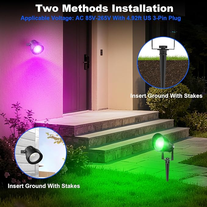 RGB Color Changing Spotlights Outdoor, LED Landscape Lighting with Remote/APP...