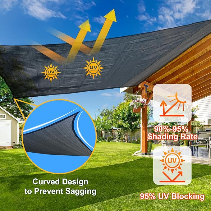 SUNLAX Sun Shade Sail 8' x 8' Dark Grey Square Canopy Sail Shade Cove...