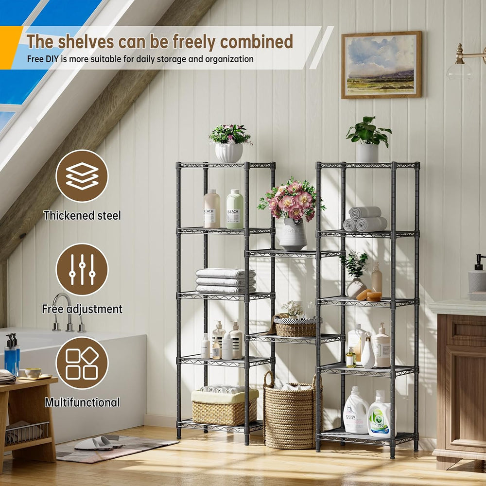 6Tier Adjustable Storage Shelves Metal Wire Shelving Standing Shelf
