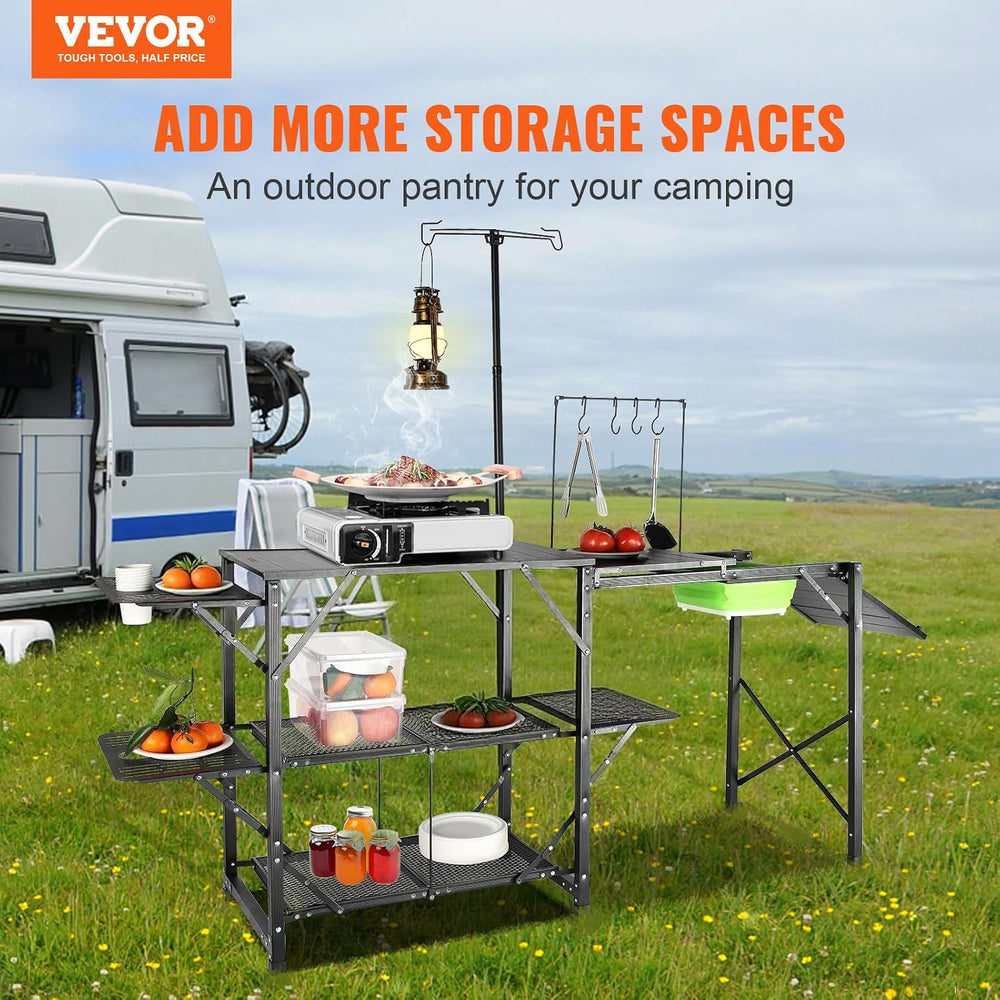 VEVOR Camping Kitchen Table with Sink, Aluminum Folding Portable Outdoor Cook...