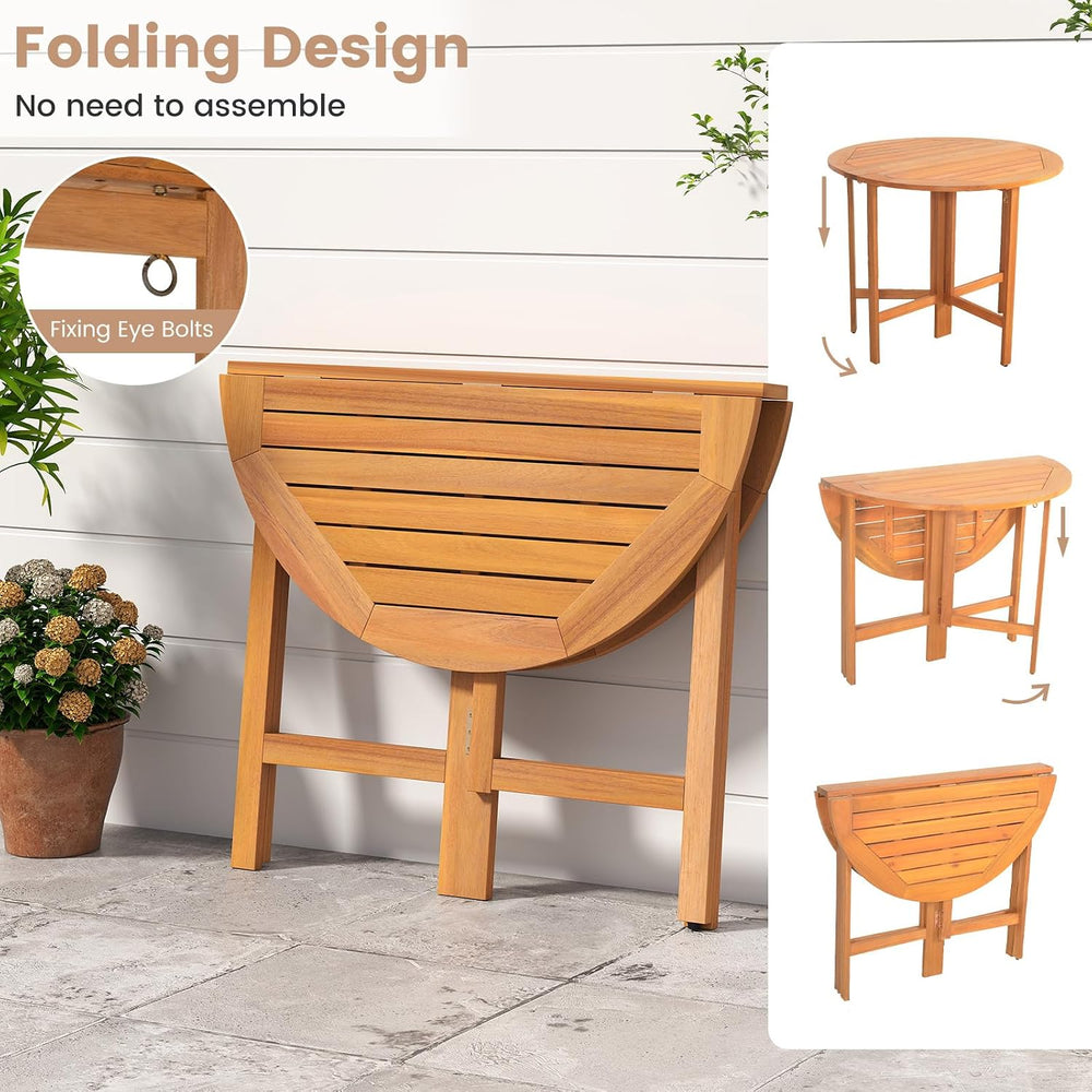 Tangkula 36 Inches Outdoor Folding Round Dining Table, No Assembly Required