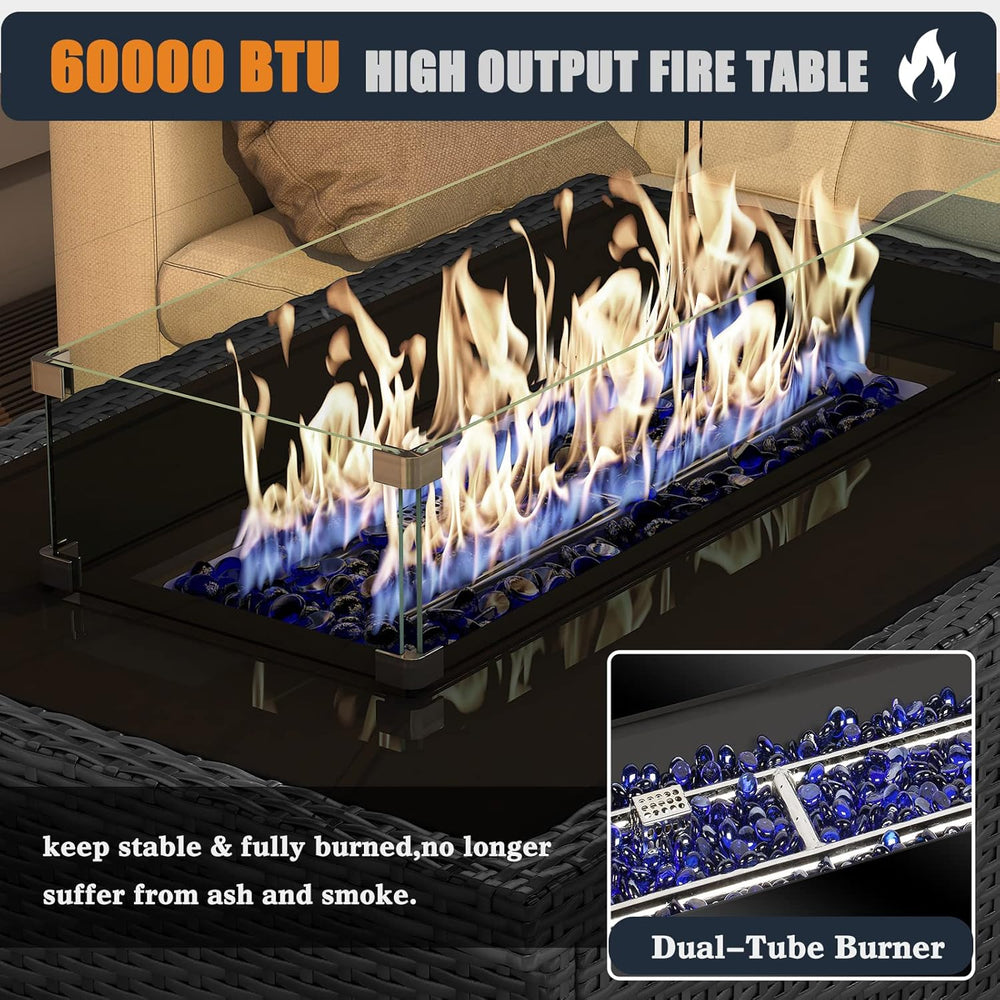 Patio Furniture Set with Fire Pit Table, 15 Pieces Outdoor All-Weather Wicker...
